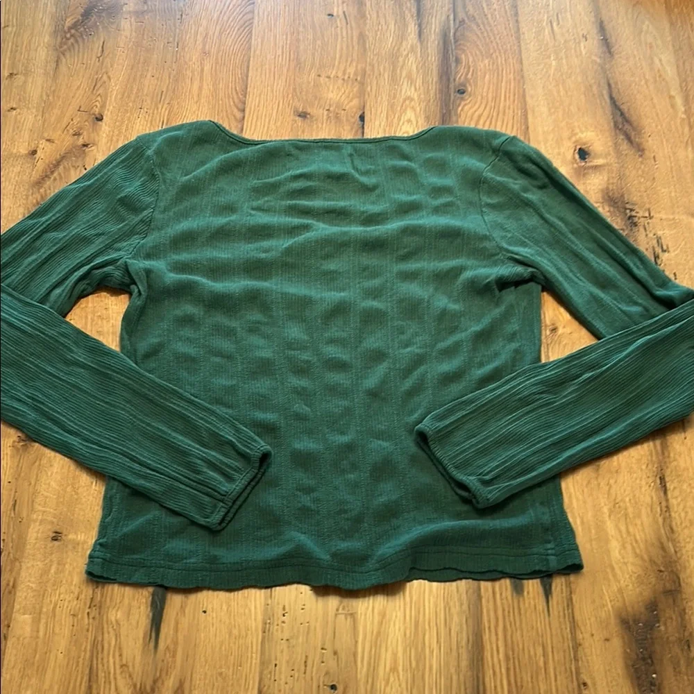 Mollusk Women’s Emerald Green Ribbed Button-Front Top - Picture 3 of 3